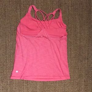 Lululemon pink tank with sports bra attached.